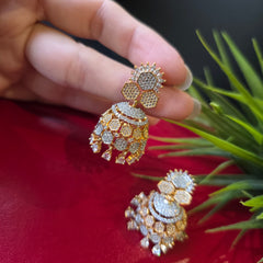 Layla - Traditional Gold & Silver Cubic Zirconia Jhumki Earrings