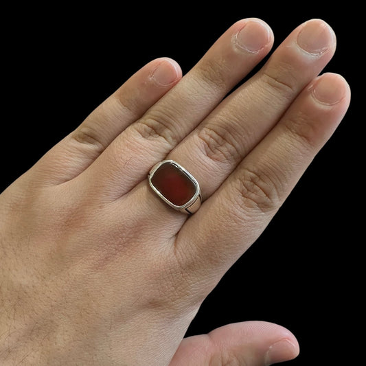 925 Silver Turkish Mens Ring With Agate Gemstone (Size: R)