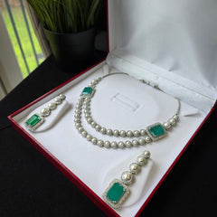 Ivy - Green Doublet Two Layered Pearls Necklace Set With Earrings