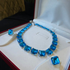 Evie - Aquamarines Blue Necklace Set with Earrings