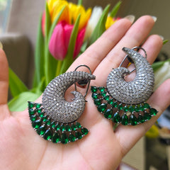 Ibba - Emerald Green & White Cubic Zirconia Earrings