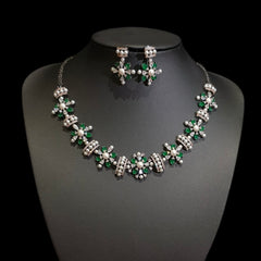 Lab-Grown Emeralds Necklace Set with Cubic Zirconia & Pearls – Black Polish Rhodium Oxidised Finish