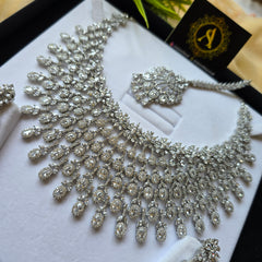 Ember - Statement Silver White Cubic Zirconia Necklace Set With Earrings