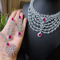 Linda - Bespoke Ruby Statement Necklace Set with Earrings & Tika