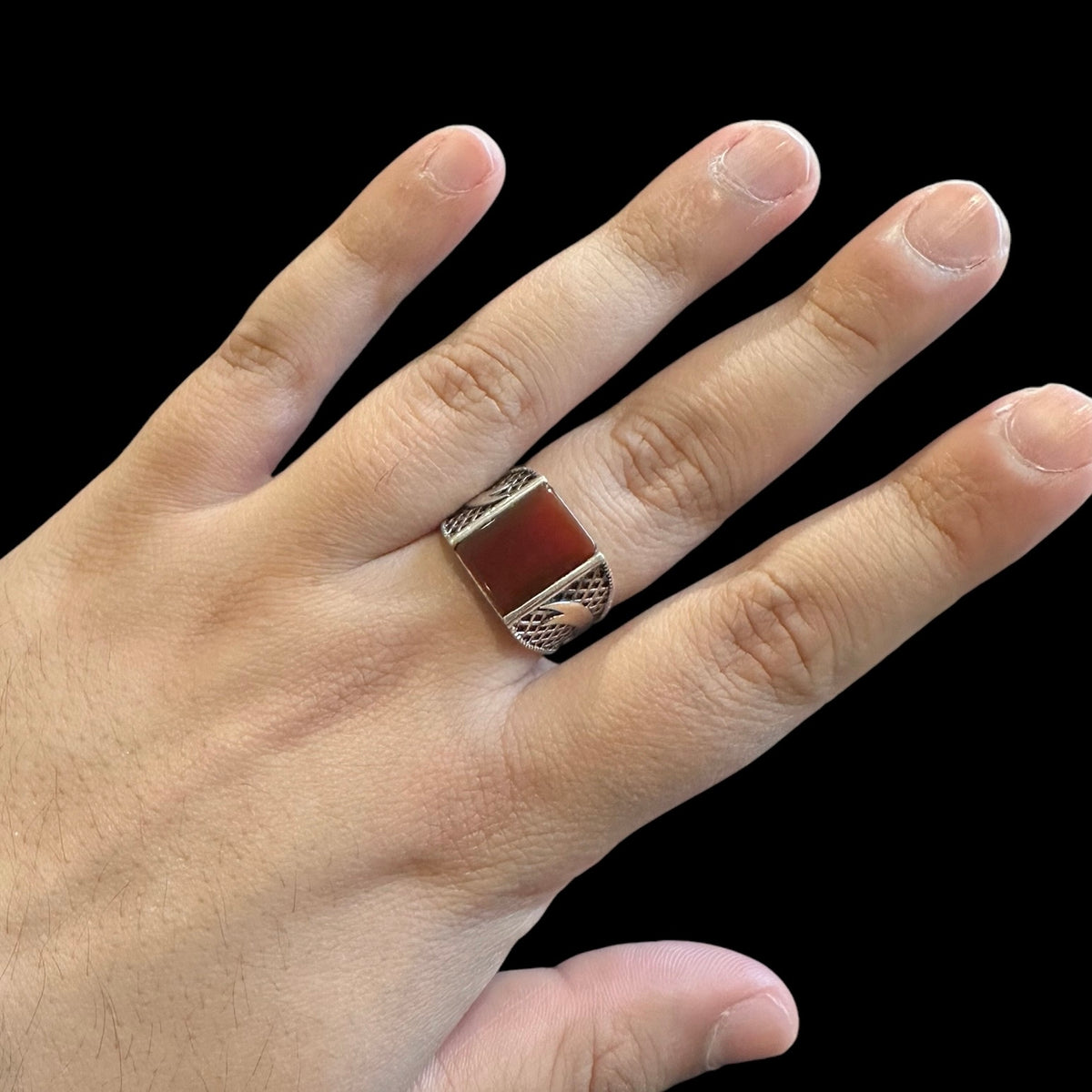 925 Silver Turkish Mens Ring With Agate Gemstone (Size: T)