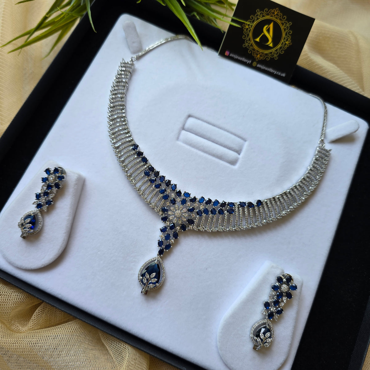 Adda - Bold Blue Sapphires Necklace Set With Earrings
