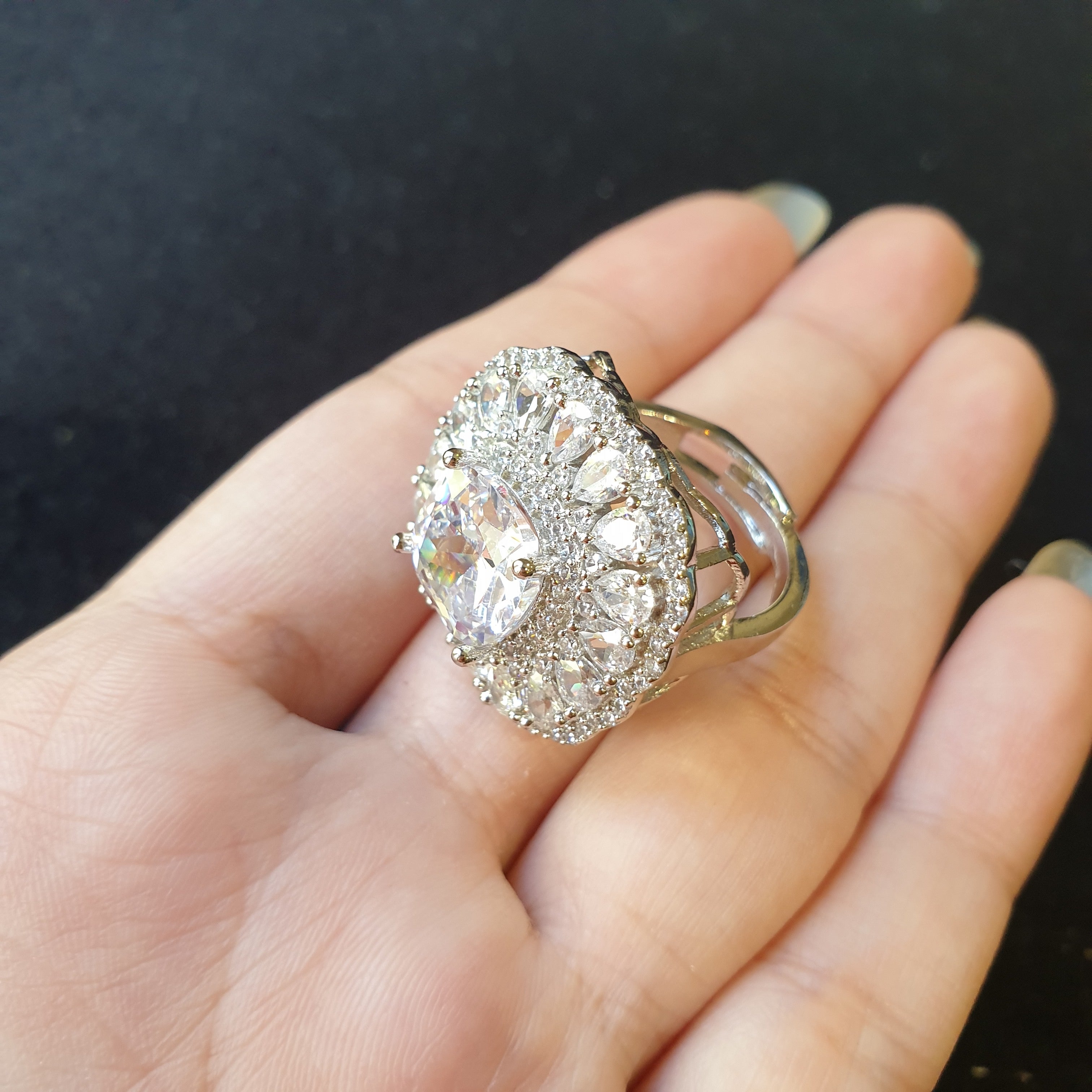 White Cubic Zirconia Size Adjustable Ring
