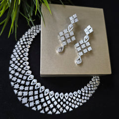 Renu - Dazzling Silver White Cubic Zirconia Necklace Set With Earrings