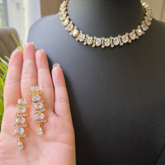 Sobi - Dazzling Gold & White Cubic Zirconia Necklace Set with Earrings