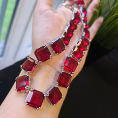 Evie - Red Rubies Necklace Set with Earrings