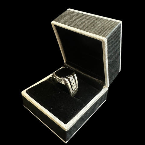 925 Silver Turkish Mens Ring With Black Onyx (Size: S)