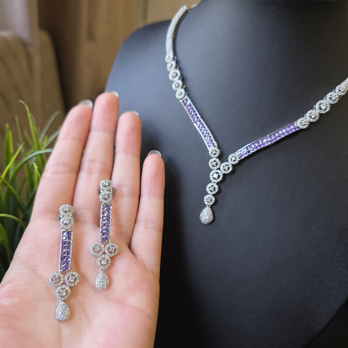 June - Classy Purple Amethyst Necklace Set with Earrings