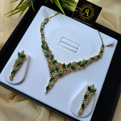 Jina - Bespoke Emerald Green Gold Necklace Set With Earrings