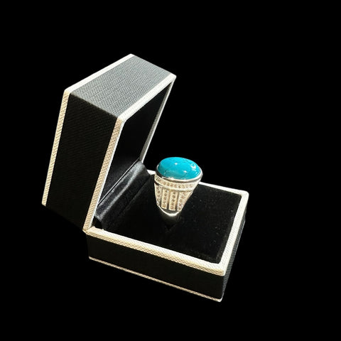 925 Silver Turkish Mens Ring With Turquoise Gemstone (Size: V)