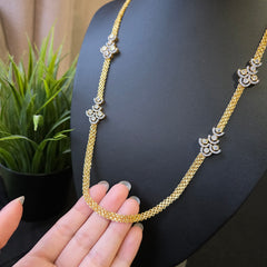 Ira - Yellow Gold electroplated Long Chain Necklace with Earrings