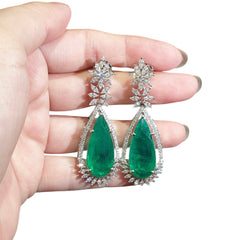Elegant Green Topaz Earrings With Cubic Zirconia - White Gold Plated