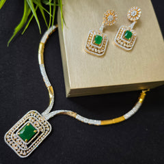 Suri - Bespoke Emerald Green Gold Necklace Set with Earrings