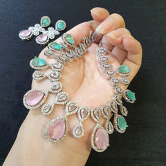 Mint and Pink Quartz Necklace Set