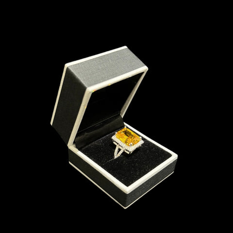 925 Silver Womens Ring With Lab Made Yellow Topaz (Size: M)