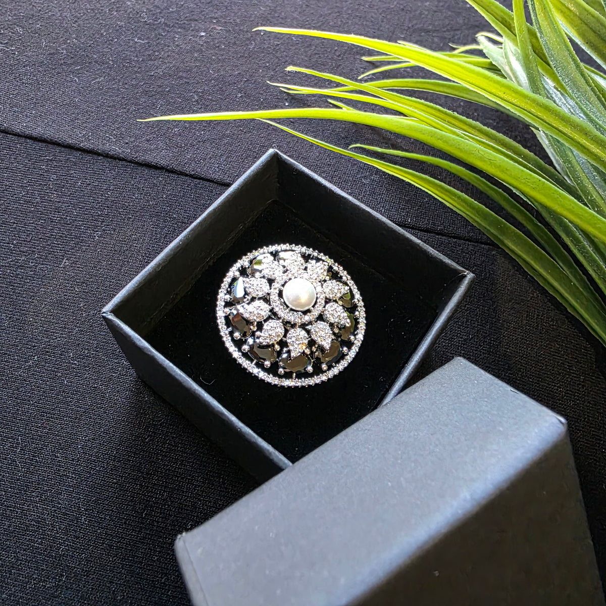 Black Onyx Silver Size adjustable Ring