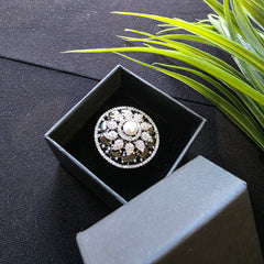 Black Onyx Silver Size adjustable Ring