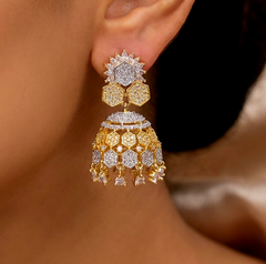 Layla - Traditional Gold & Silver Cubic Zirconia Jhumki Earrings