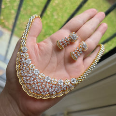 Eva - Dazzling Gold Cubic Zirconia Necklace Set with Earrings