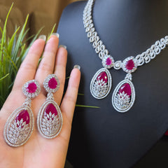 Clara - Ruby Red Silver Necklace Set with Earrings