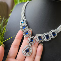 Zoyi - Blue Sapphire Necklace Set With Earrings