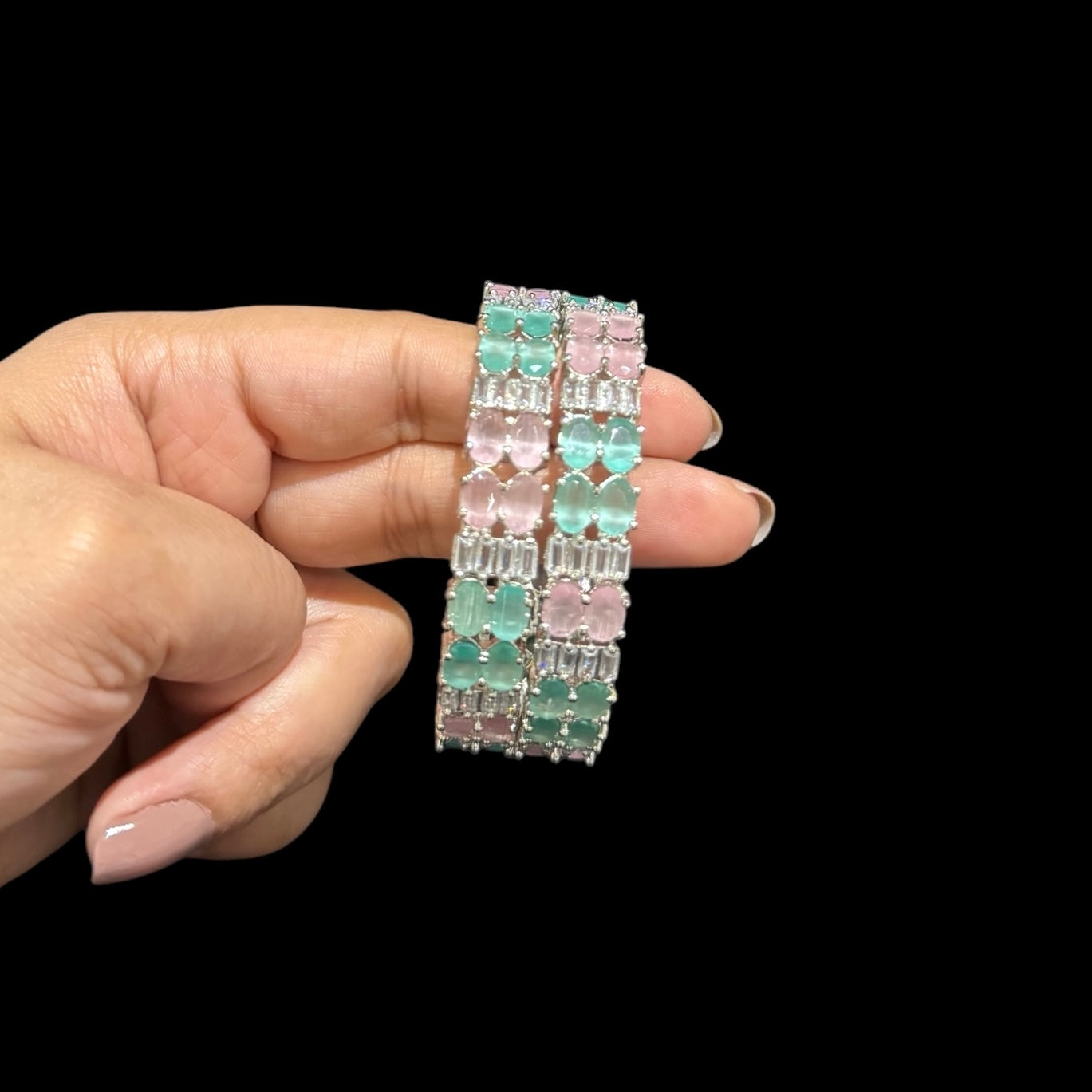 Mint and Pink Quartz Bangles (Size: 2.4)