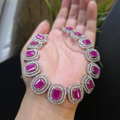 Kisha - Rubies Pink Necklace Set with Earrings
