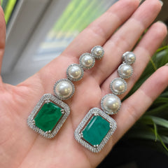 Ivy - Green Doublet Two Layered Pearls Necklace Set With Earrings