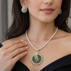 Melissa - Gold Emerald Pendant Set With Earrings