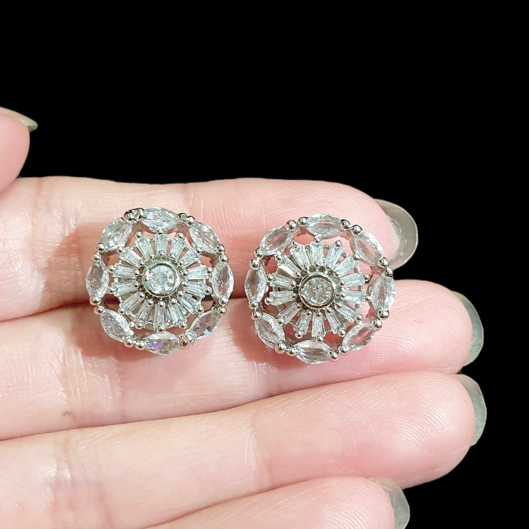 White Cubic Zirconia Stud Earrings - White Gold Plated