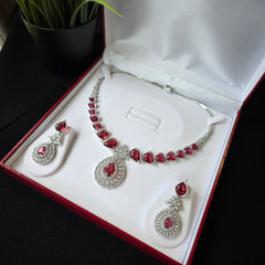 Mirca - Ruby Red Necklace Set with Earrings