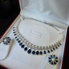 Aria - Timeless Pearls & Sapphires Blue Necklace set with Earrings