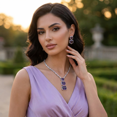 Purple Amethyst Necklace Set with Earrings