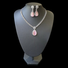Pink Quartz Necklace Set with Tikka