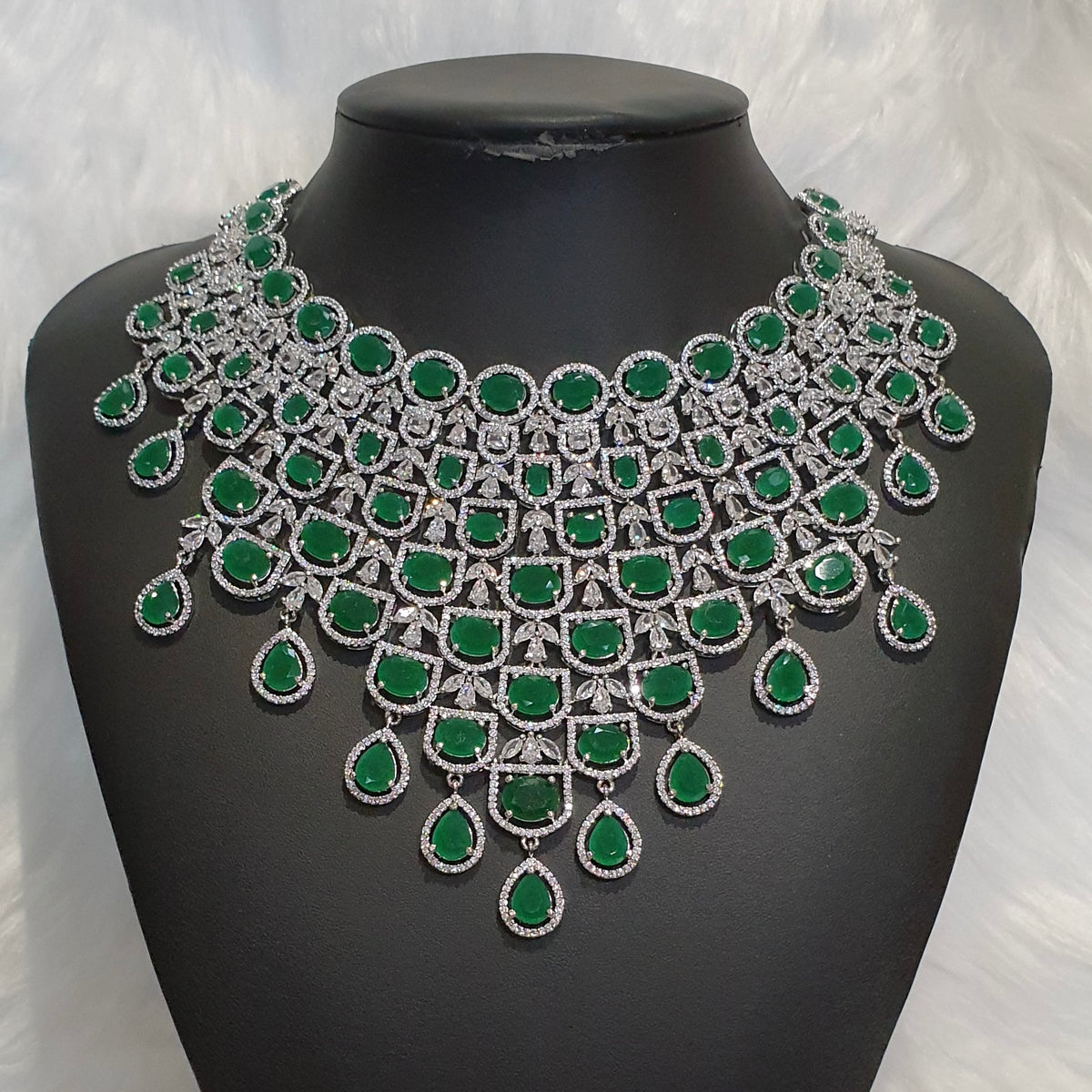 A&S Emerald Green Necklace With Matching Earrings