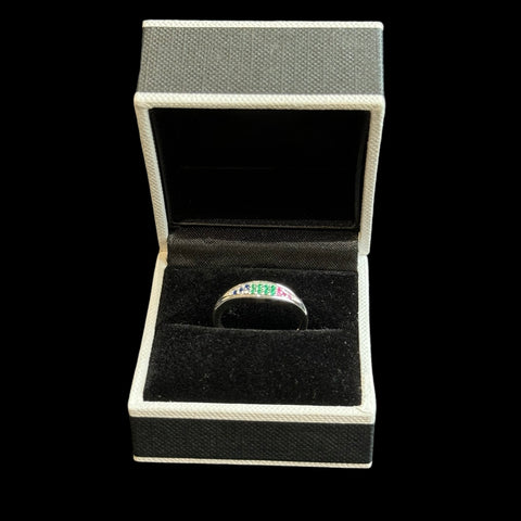 925 Silver Womens Ring With Lab Made Multi Gemstones (Size: M)