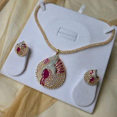 Mirca - Gold Gemstones Pendant Necklace Set With Earrings