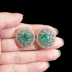 Light Green Topaz Stud Earrings With Cubic Zirconia - White Gold Plated