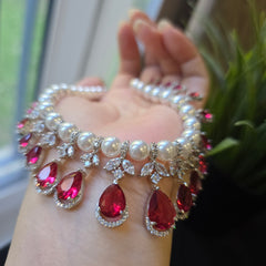 Aria - Timeless Pearls & Sapphires Blue Necklace Set With Earrings