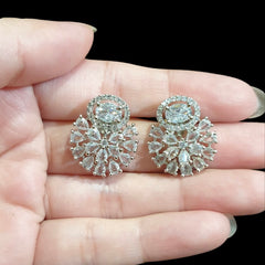 White Cubic Zirconia Stud Earrings  - White Gold Plated