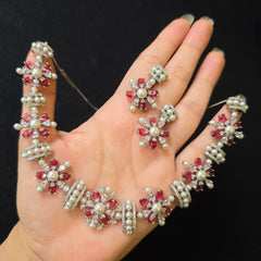 Lab Grown Garnets Necklace Set with Cubic Zirconia and Pearls