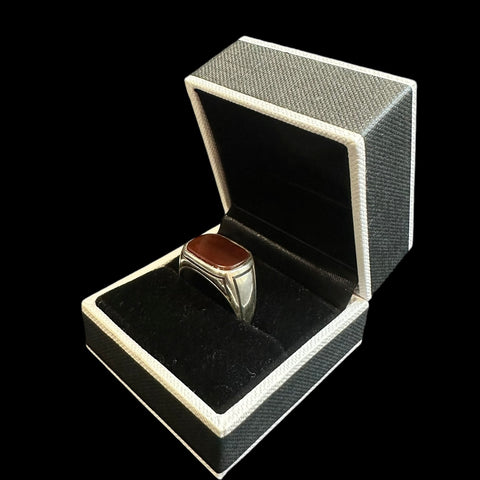 925 Silver Turkish Mens Ring With Agate Gemstone (Size: R)