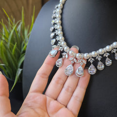 Aria - Timeless Pearls & dazzling cubic zirconia Necklace set with Earrings