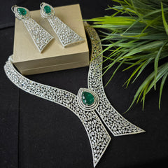 Freya - Bold Emerald Statement Collar Necklace Set with Earrings
