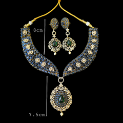 Soha - Classy Blue Sapphire Necklace & Earrings With Antique Finish