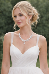 Pansy - Dazzling Silver White Cubic Zirconia Necklace Set with Earrings